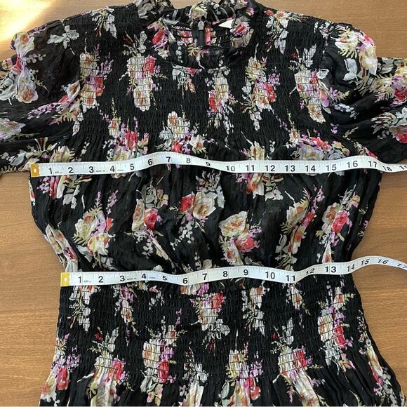 Rebecca Taylor | Women’s Black Floral Smock Dress Silk Ruffles Mock-Neck Flowy M - Picture 13 of 13